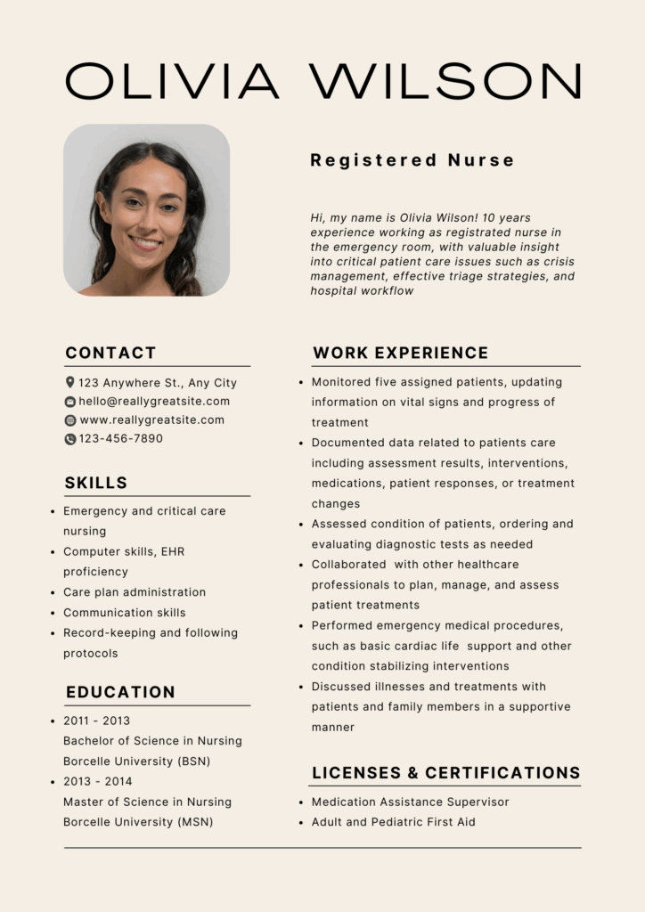 cv for nurse