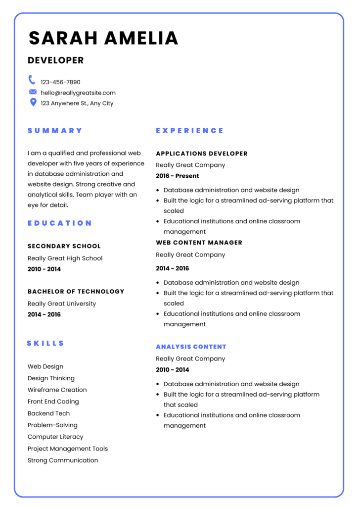 cv for developer
