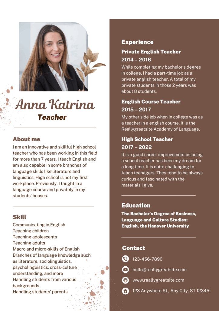 cv for teacher